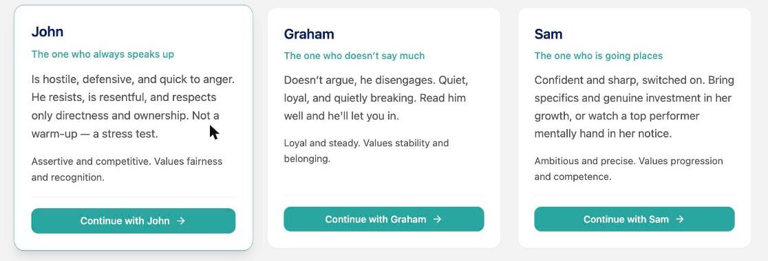 Choose who you are meeting: John, Graham or Sam
